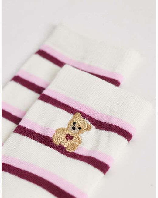 Accessorize White Teddy Stripe Socks