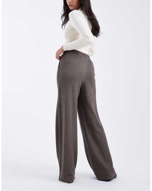 Pieces Natural Cotton Blend Salt And Pepper Wide Leg Tailored Trousers