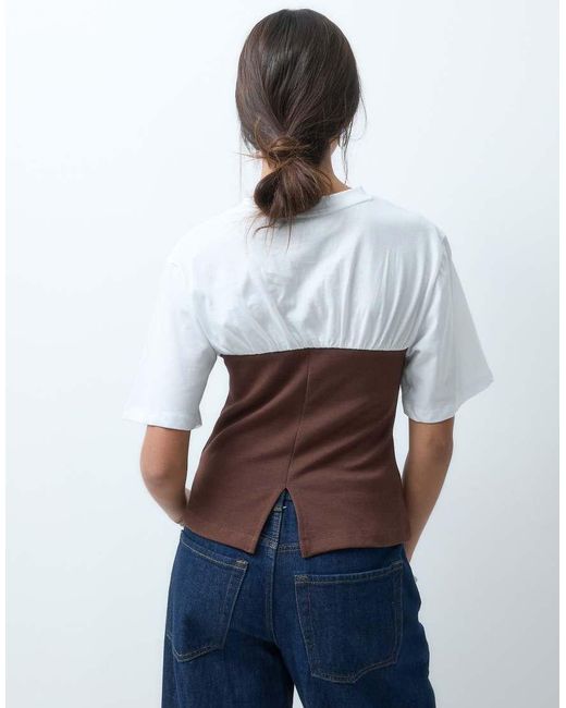ASOS Brown Short Sleeve With Contrast Bandeau Top
