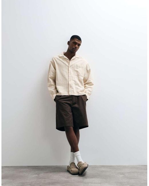 ASOS White Boxy Oversized Check Revere Shirt for men