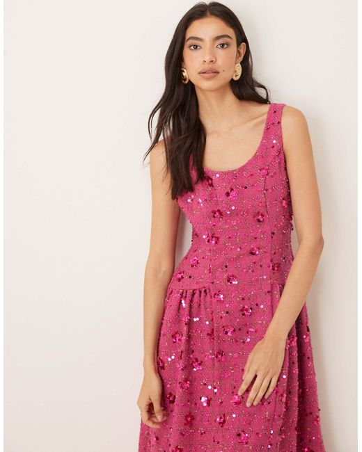 sister jane pink sequin dress DREAM Jade Sequin Floral Maxi Dress Fuchsia Pink / XS