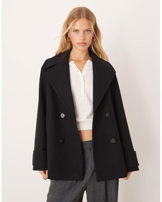 Mango Black Wool Mix Short Double Breasted Jacket