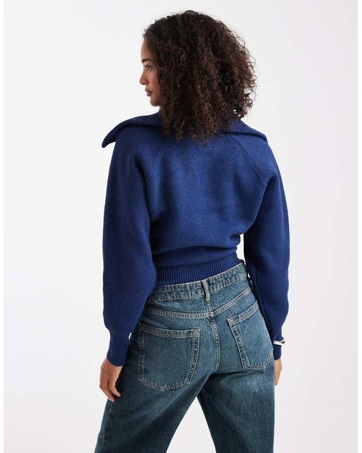 ASOS Blue Collared 1/2 Zip Waisted Jumper