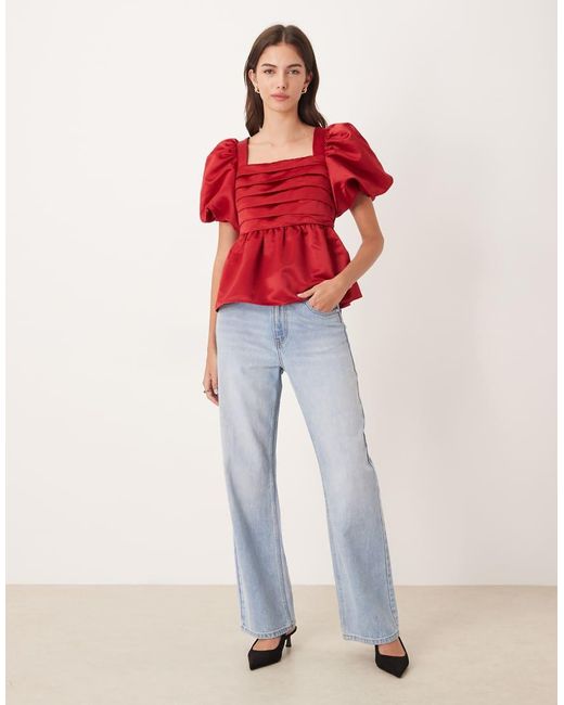 Nobody's Child Red Nova Puff Sleeve Top
