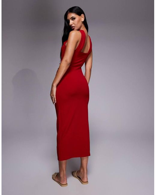 River Island Red Neckline Detail Halterneck Midi Dress