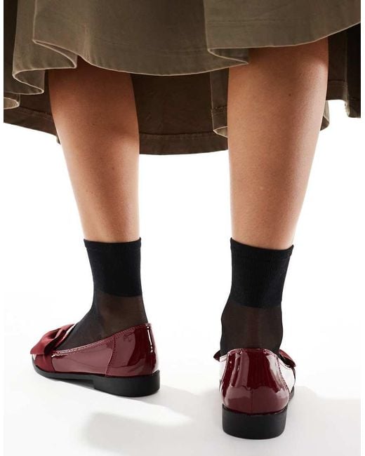 Asos Design Wide Fit Red Mentor Bow Loafer Flat Shoes