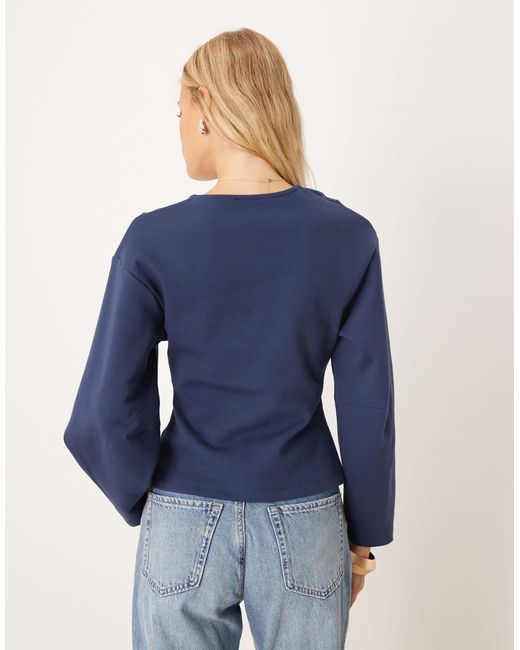 ASOS Blue Curved Cocoon Sleeve Button Through Co Ord Top