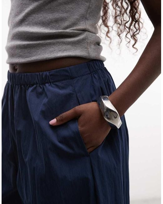 ASOS Blue Cotton Nylon Blend Pull On Balloon Trousers