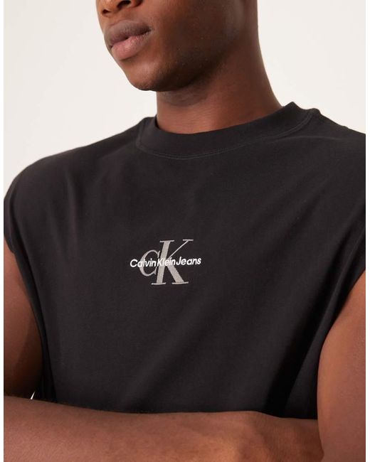 Canotta Nera Con Logo A Monogramma di Calvin Klein in Black da Uomo
