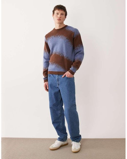 ASOS Blue Relaxed Knitted Jumper With Graphic for men