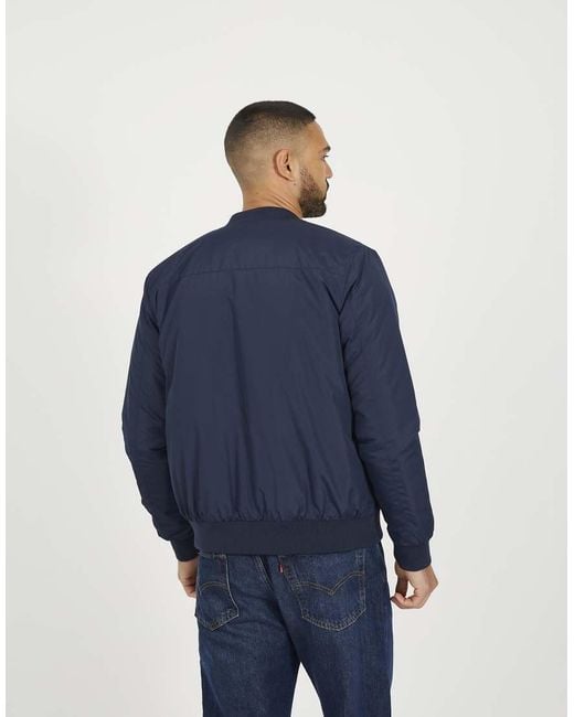 Brave Soul Blue Collarless Bomber Zip-Up Jacket for men