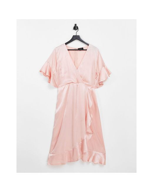 AX Paris Satin Ruffle Wrap Midi Dress in Pink | Lyst UK