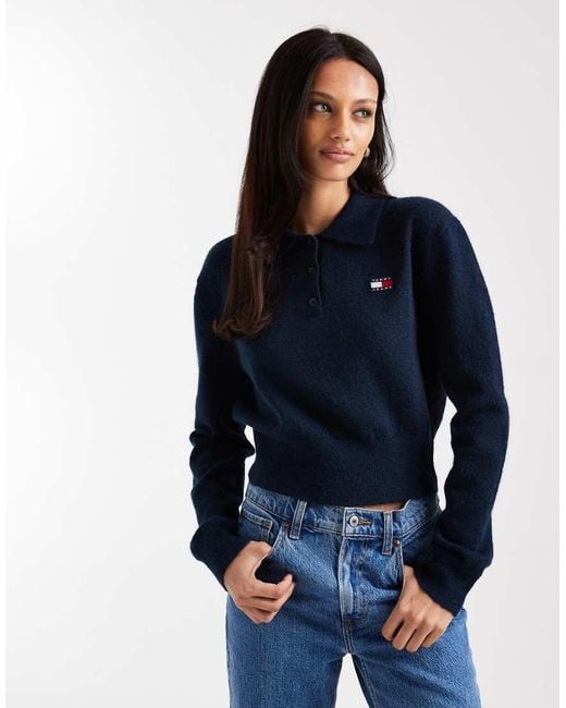 Jersey Azul Marino Con Cuello Tipo Polo De Punto Mullido De Tommy Hilfiger de color Blue