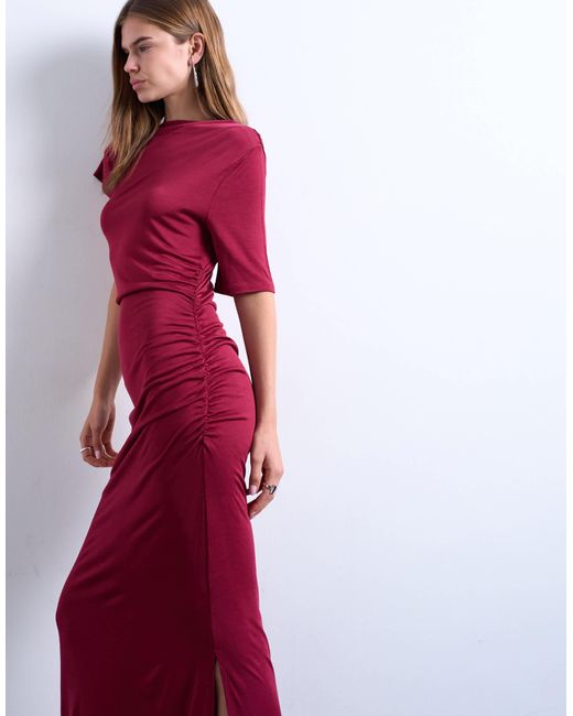 TOPSHOP Red – kurzärmliges, asymmetrisches, geschmeidiges maxikleid