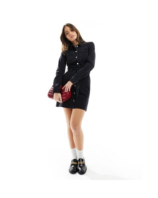 Miss Selfridge Black – langärmliges minikleid aus denim