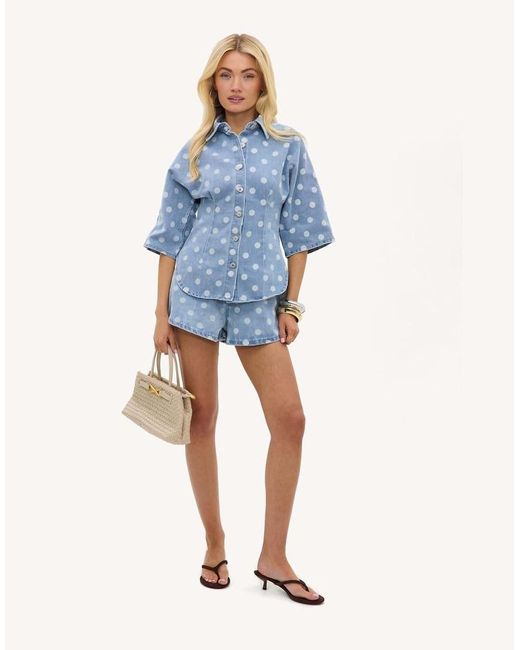 Loavies Blue The Stillness Of Us Light Denim Blouse With Polka Dots