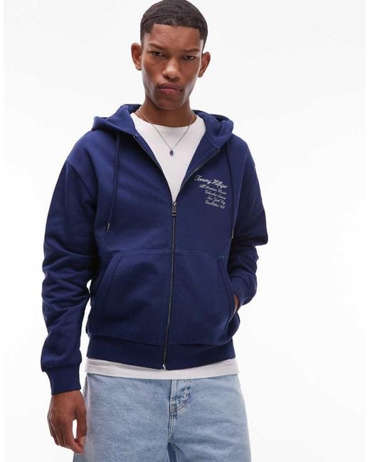 Tommy Hilfiger Hoodie Met Logo En Rits in het Blue voor heren