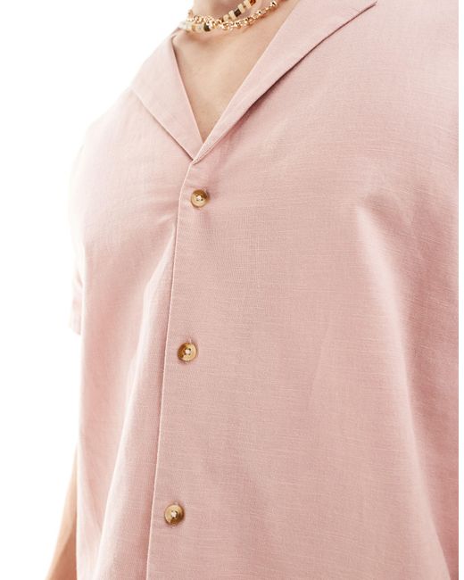 ASOS Pink Relaxed Linen Blend Shirt With Deep Revere Collar for men