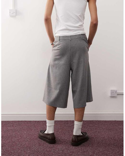 Collusion Gray Longline Tailored Pinstripe Short Co-Ord for men