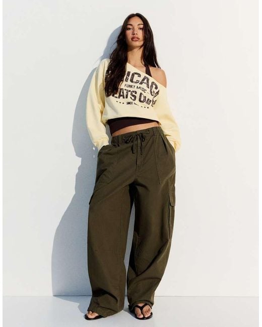Bershka Natural Double Asymmetric Neck Sweatshirt