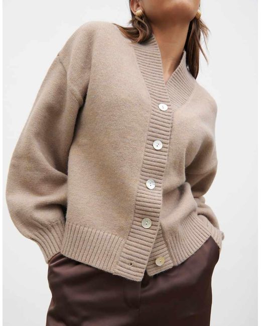 Pretty Lavish Natural Chunky Knit Buttoned Bomber