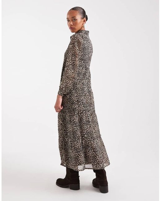 Wednesday's Girl Gray Smudge Leopard Tiered Midaxi Dress