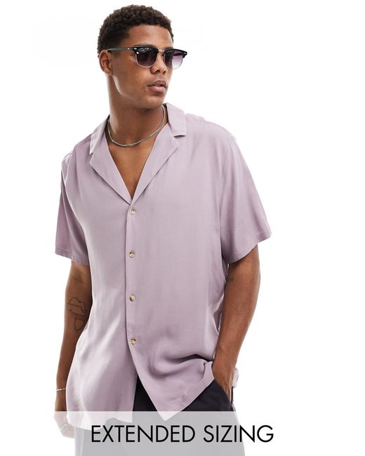ASOS Purple Relaxed Viscose Shirt With Deep Revere Collar for men