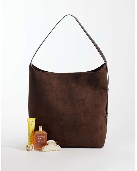 ASOS Brown Faux Suede Oversized Bucket Tote Bag