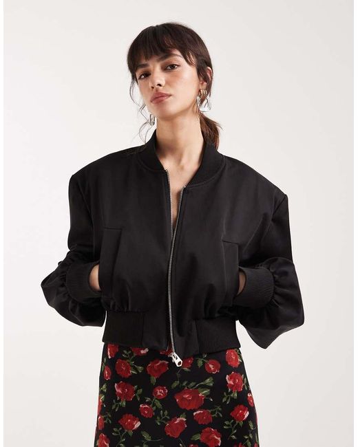 ASOS Black Cropped Shoulder Pad Bomber Jacket