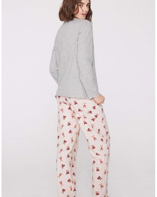Tezenis Gray Teddy Bear Print Cotton Long Pyjamas