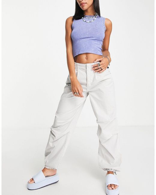 Bershka Synthetic Nylon Cargo Parachute Pants in Gray Lyst