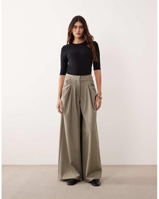 ARRANGE Brown Draped Tailored Wide Leg Trouser