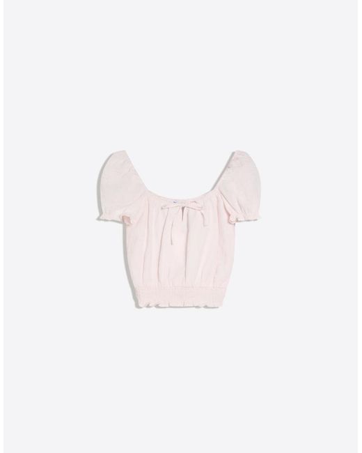 Bershka White Rustic Puff Sleeve Blouse