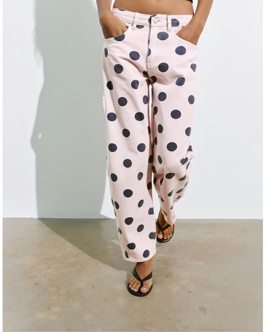 Pull&Bear White Polka Dot Barrel Jeans
