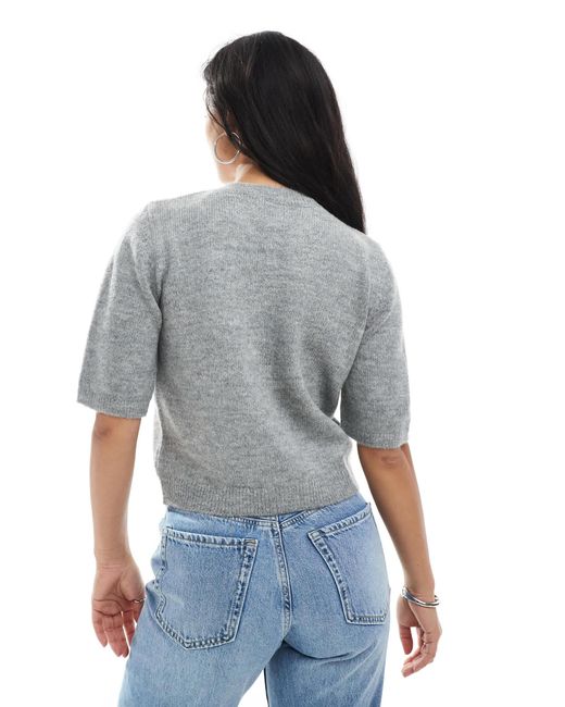 ASOS Gray Knitted Half Sleeve Fluffy Cardigan