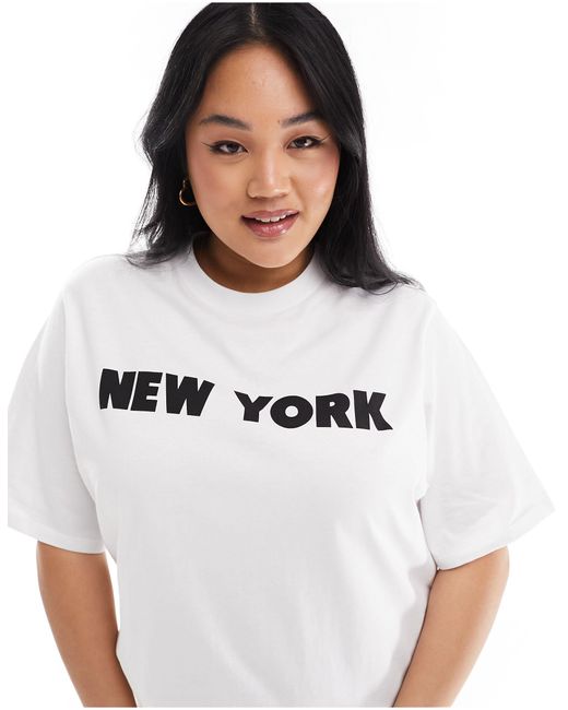 ASOS White Asos design curve – wadenlanges t-shirt-kleid mit oversize-schnitt und schriftzug
