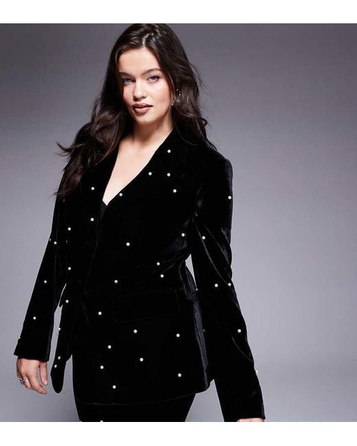ASOS Black Curve Pearl Embellished Velvet Co-ord Blazer