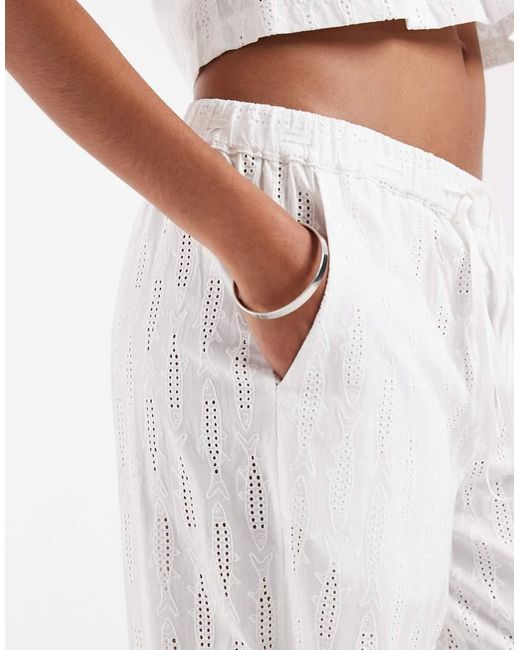 House Of Sunny White Sea Breeze Sardine Embroidered Pants