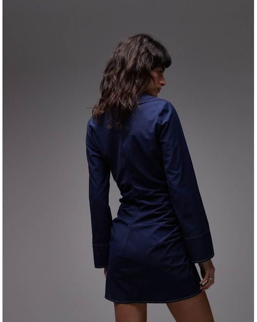 ASOS Blue V Neck Collared Mini Dress
