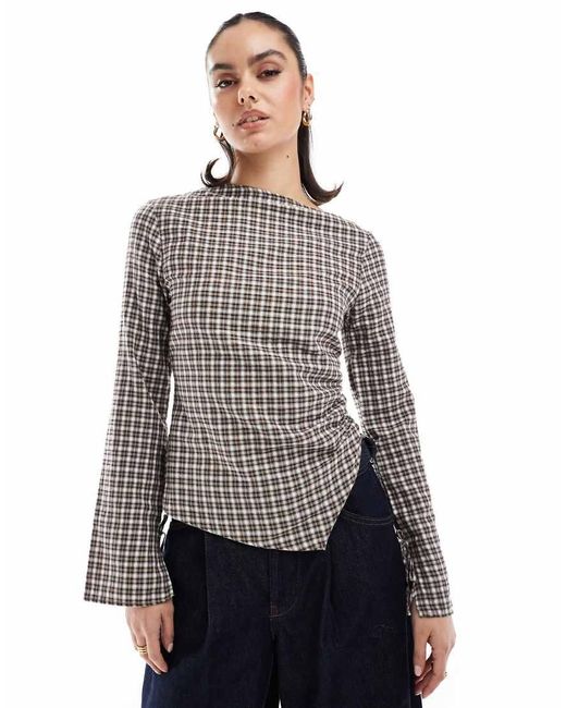 Pull&Bear Gray Longline Checked Top