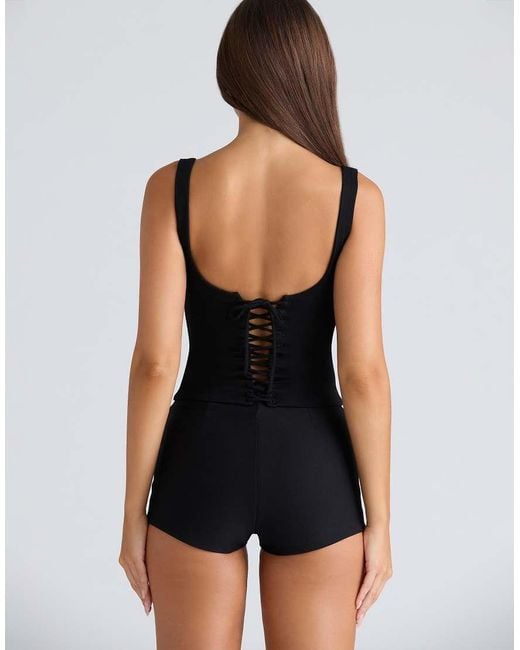 House Of Cb Black The Drape Neck Corset Top