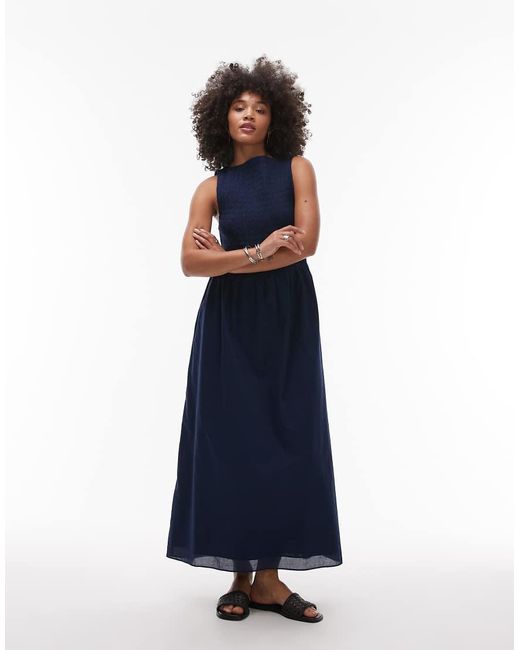 & Other Stories Blue Boat Neck Maxi Dress With Smocked Bodice