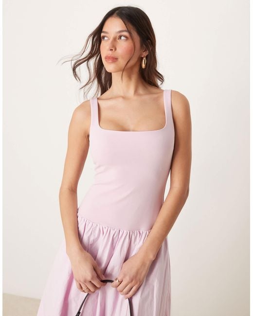 Abercrombie & Fitch Drop Waist Bubble Midi Dress in Pink | Lyst Abercrombie & Fitch Drop Waist Bubble Midi Dress in Pink | Lyst