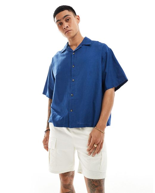 ASOS – kastiges oversize-hemd aus leinen in Blue für Herren