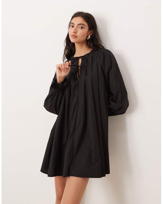 Glamorous Black Tie Front Long Sleeve Mini Dress