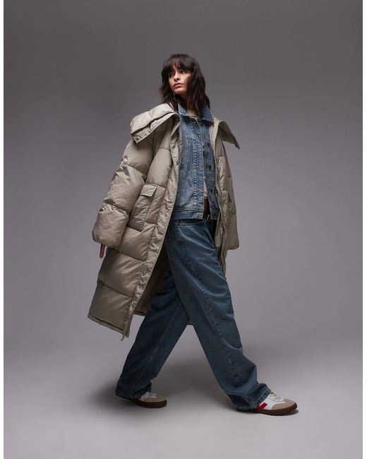 Doudoune longue à col cheminée - taupe TOPSHOP en coloris Gray