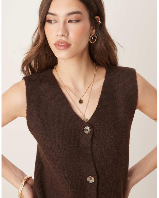 Threadbare Brown Button Down Knitted Singlet
