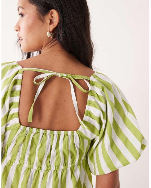 Wednesday's Girl Green Striped Mini Smock Dress
