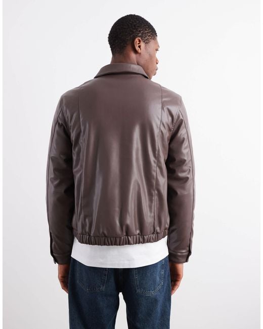 ASOS – harrington-jacke aus kunstleder in Brown für Herren