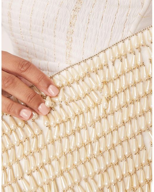 ASOS Natural Zip Top Clutch With Pearl Droplets
